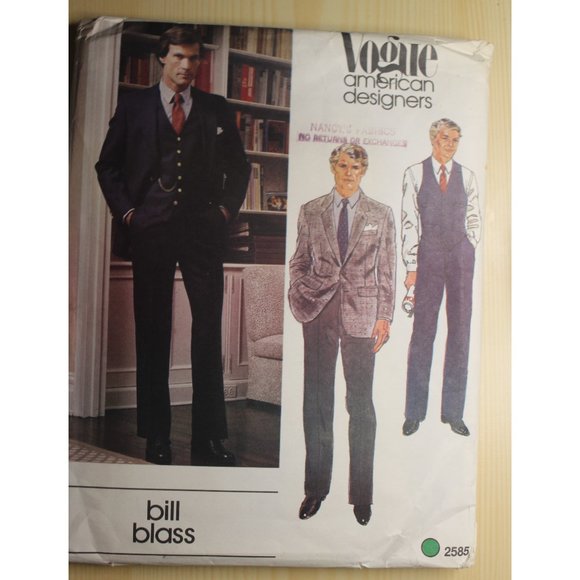 Vest and Pants Sewing Pattern 2585 Factory Folded Uncut Bill Blass 1980/'s Vintage Men/'s Jacket